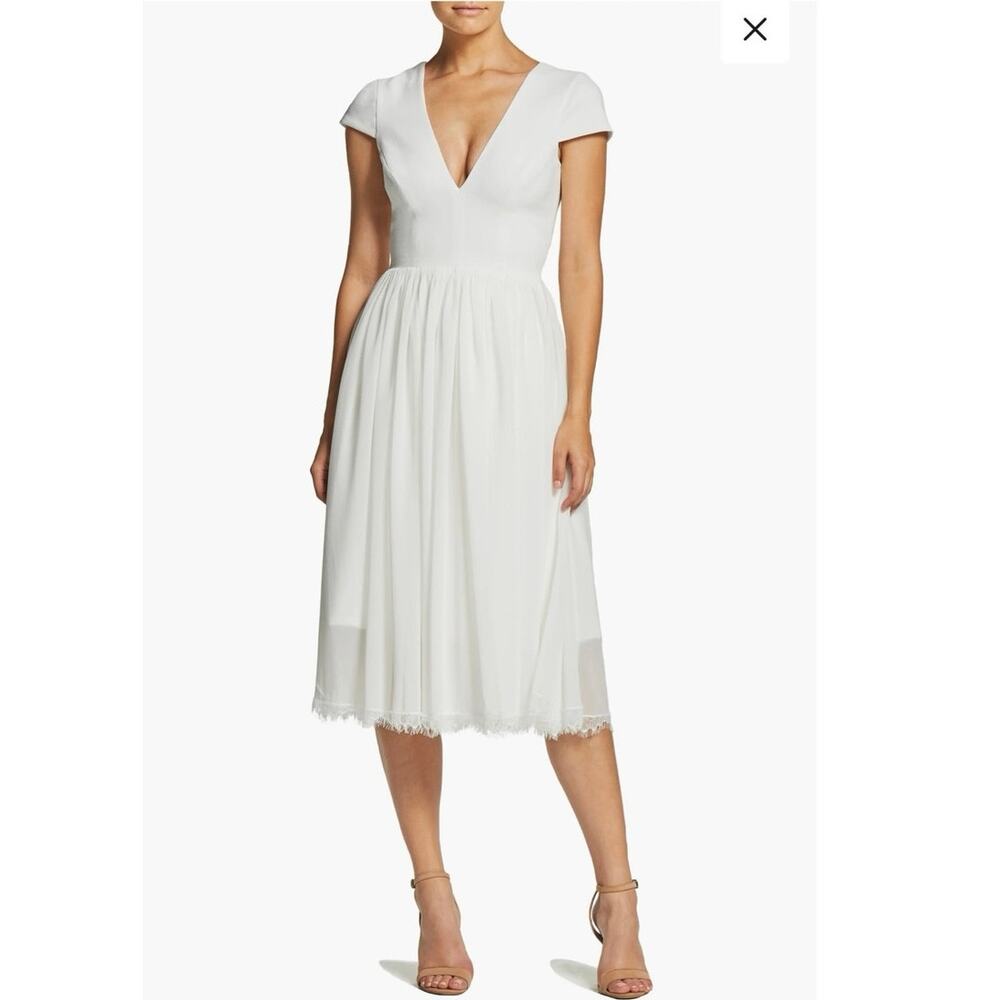 NWOT Dress The Population Corey Chiffon Fit &Flare Cocktail Dress in White SZ XS